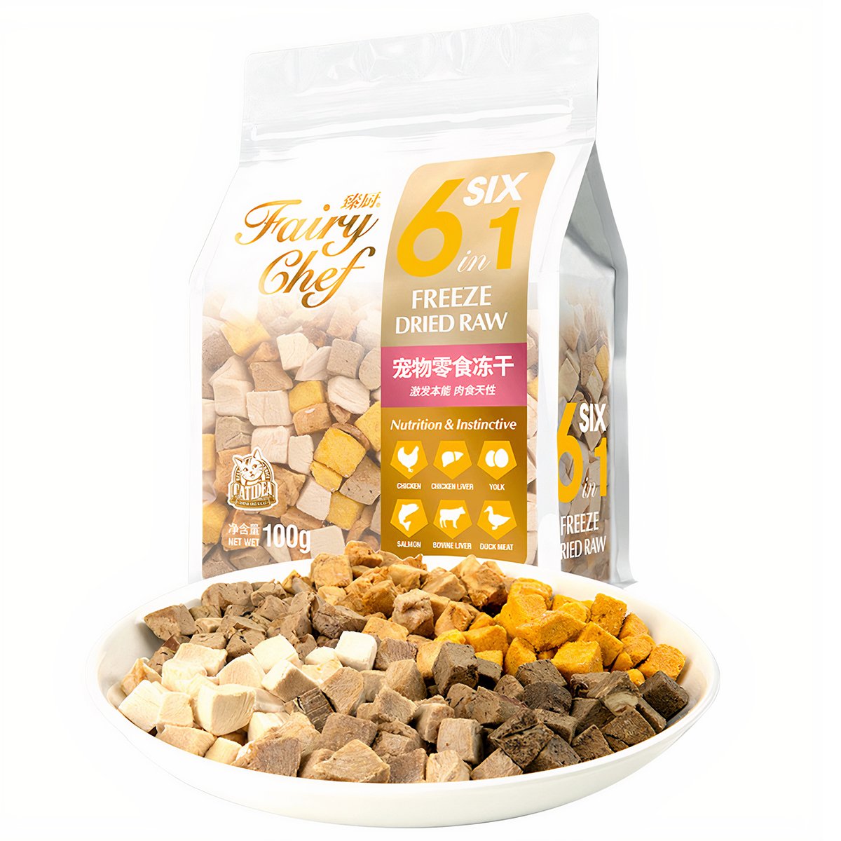 Bánh thưởng cho mèo thịt thật CATIDEA Fairy Chef Freeze Dried Raw 6in1